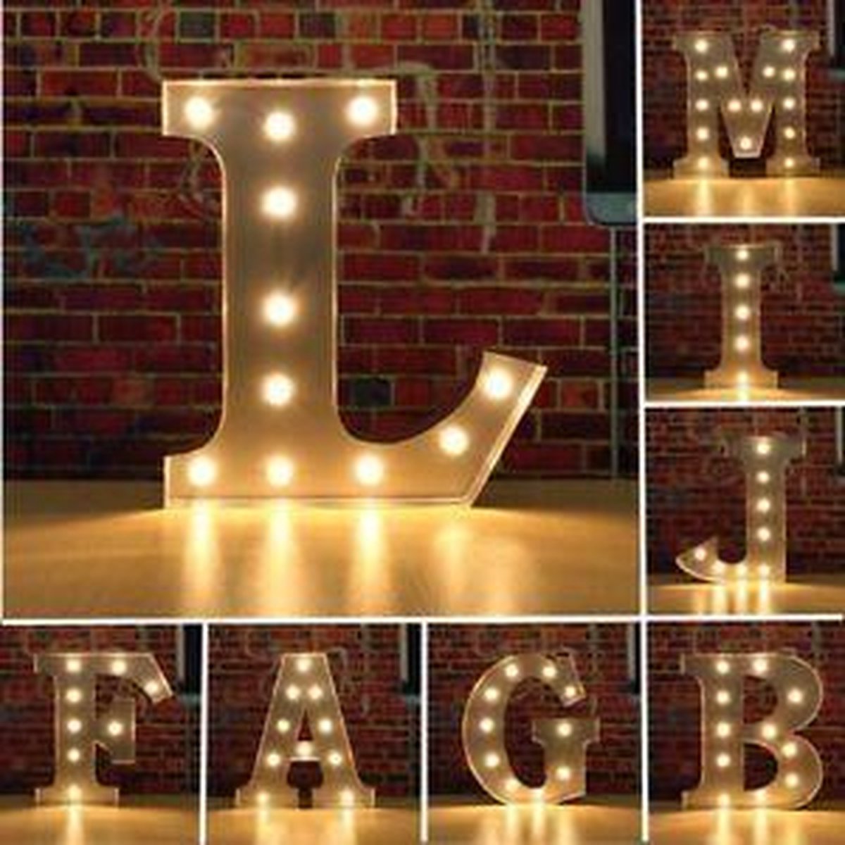 LED-Light Carnival zilverkleurige letter L | Verlichtte letter in industriele zilverkleurige/grijze roestige finish | letterlamp