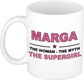 Naam cadeau Marga - The woman, The myth the supergirl koffie mok / beker 300 ml - naam/namen mokken - Cadeau voor o.a verjaardag/ moederdag/ pensioen/ geslaagd/ bedankt
