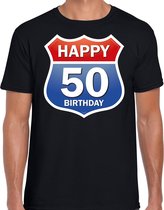 Happy birthday 50 jaar / Abraham verjaardag t-shirt route bordje zwart voor heren 2XL