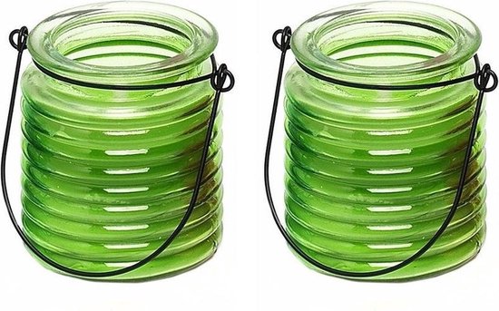 4x Citronellakaarsen in groen geribbeld glas 7,5 cm - Insecten verjagen - Geurkaarsen