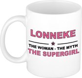 Lonneke The woman, The myth the supergirl cadeau koffie mok / thee beker 300 ml
