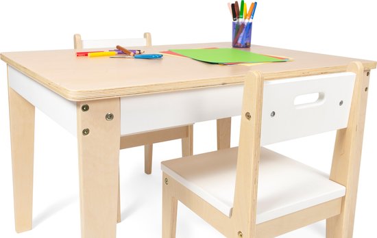BeBoonz Basic kindertafel en stoeltjes. Kindertafeltje met stoeltjes van  hout - 1... | bol.com