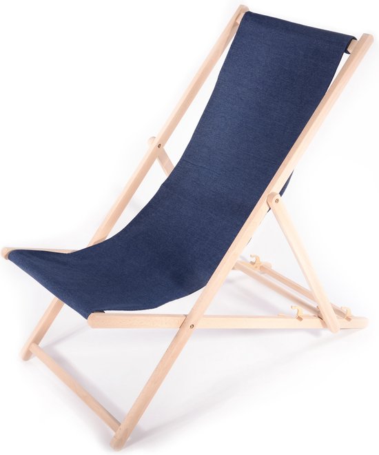 Houten strandstoel met katoenen Denim stof - ligstoel - verstelbare  strandstoelen -... | bol.com