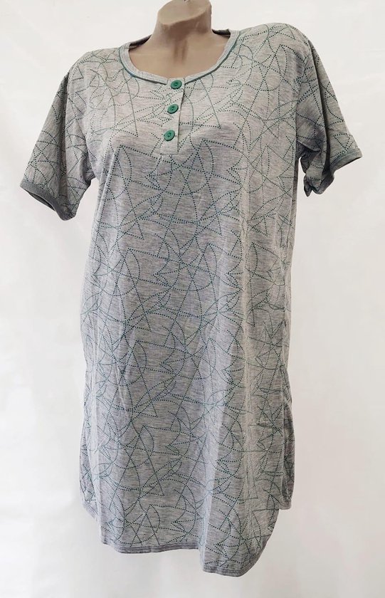 Dames nachthemd korte mouw met print M 38-40 grijs/groen