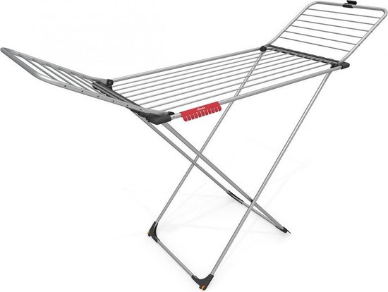 Etendoir en aluminium avec accents rouges Vileda et côtés dépliables.