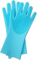 Magic siliconen schoonmaak handschoenen met ingebouwde borstels - multi-functionele poetshandschoenen - blauw - 1 paar