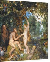 Het aardse paradijs met de zondeval van Adam en Eva, Peter Paul Rubens - Foto op Plexiglas - 60 x 60 cm