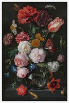 Stilleven met bloemen in een glazen vaas, Jan Davidsz. de Heem - Foto op Akoestisch paneel - 100 x 150 cm