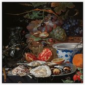 Stilleven met vruchten, oesters en een porseleinen kom, Abraham Mignon - Foto op Akoestisch paneel - 100 x 100 cm