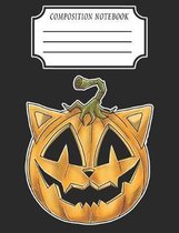 Composition Notebook: HALLOWEEN PUMPKIN CAT FACE - Composition book: (7,44x9,69) 120 pages Wide Ruled Line Paper Soft Cover Glossy Finish