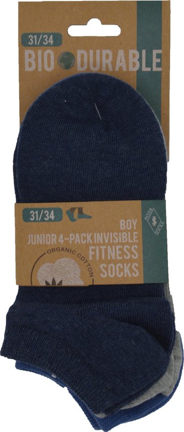 Jonges Multipack bio sneaker sokjes -12 paar - assortiment grijs & blauw - maat 31/34 - BIO KATOEN