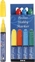 Poster Hobby Marker, lijndikte 3 mm, blauw, groen, rood, geel, 4 stuk/ 1 doos
