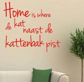 muursticker Home is where de kat - rood - 50x45cm