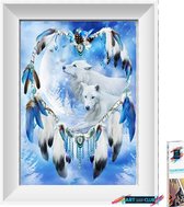Diamond painting White wolves and feather shape 30x35, partial