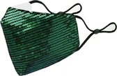 Glitter mondkapje wasbaar | groen | met katoen en pailletten| mondmasker | verstelbaar