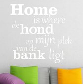 muursticker Home is where de hond - wit - 50x47,5cm