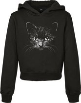 Kinder - Kinderen - Kids - Goede Kwaliteit - Blijvend Zacht - Hoody - Black Cat - Cropped - Catface Hoodie