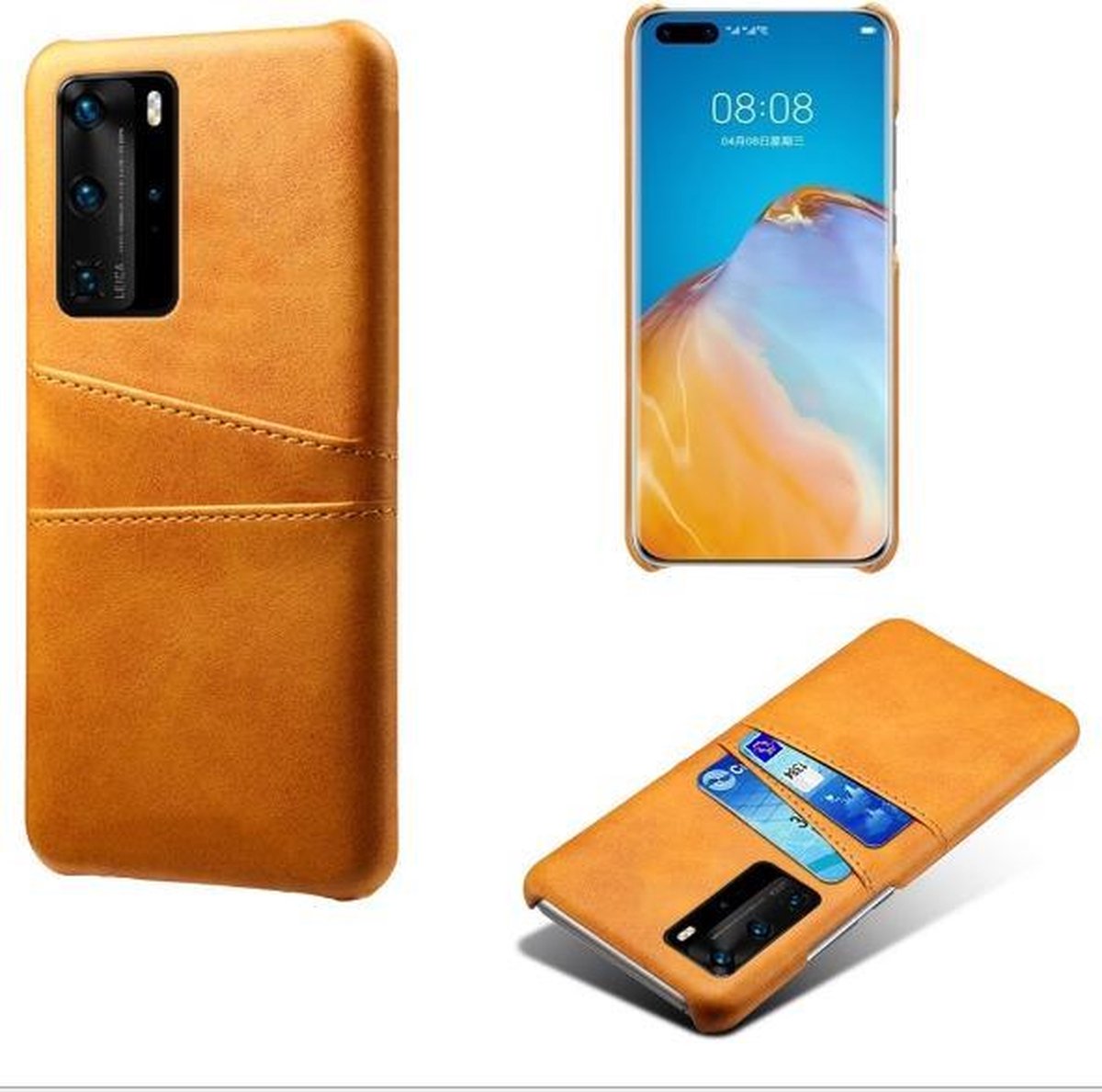 Back Cover met Opbergvakjes + Gehard Glas Screenprotector voor Huawei P40 Pro_ Bruin