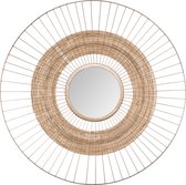 Atmosphera - Grote zonnewandspiegel van goudkleurig metaal en gevlochten rotan H 75 cm - Spiegel - ronde spiegel