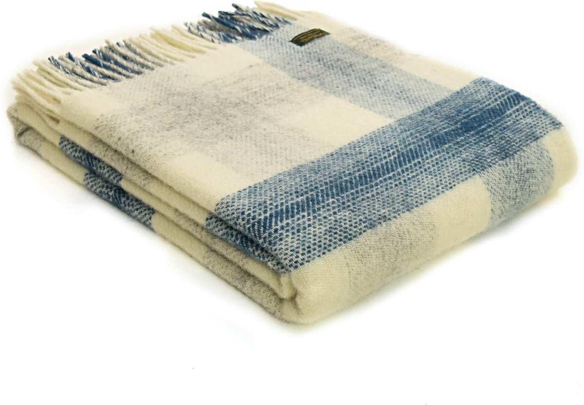 Tweedmill Plaid Meadow Check Blauw (Ink) - 150x183 - Nieuw Wol - Tweedmill UK Wit