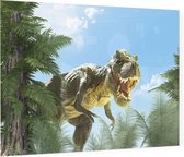 Dinosaurus T-Rex in zonnig woud - Foto op Plexiglas - 80 x 60 cm