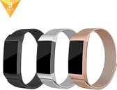 YONO Fitbit Charge 4 Bandje Set – Milanees - Zwart Zilver en Rose Gold – 3-Pack – Small