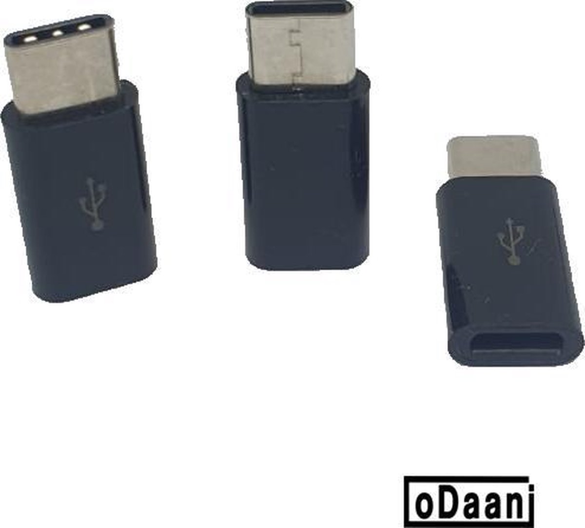 Set van 3 verloop adapter MICRO USB-adapter naar USB-C - Opzetstuk - Micro-USB to USB C Converter - Zwart - oDaani - oDaani