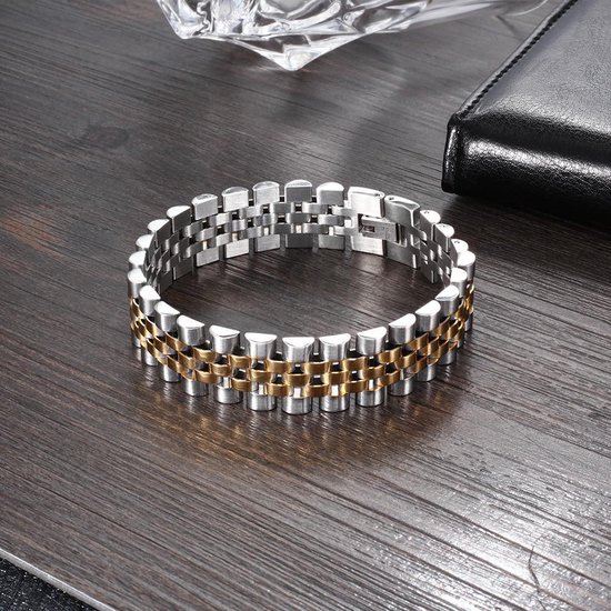 Jubilee Stijl Heren Armband - Horlogeband Stijl - Zilver / Goud kleurig - Staal - 15mm - Armbanden - Cadeau voor Man - Mannen Cadeautjes - TrendFox