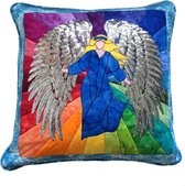 Sier kussen regenboog Engel, zilver blauw, angel pillow 55 x 55