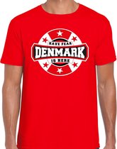 Have fear Denmark is here t-shirt met sterren embleem in de kleuren van de Deense vlag - rood - heren - Denemarken supporter / Deens elftal fan shirt / EK / WK / kleding M
