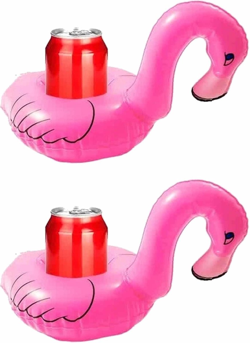 Set van 2x stuks opblaasbare drankhouders flamingo 34 cm - Mini opblaas dieren voor zwembad of voor blikjes