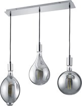 LED Hanglamp - Trion Glinsty - 24W - Warm Wit 2700K - Dimbaar - E27 Fitting - 3-lichts - Rechthoek - Mat Chroom - Aluminium - BES LED