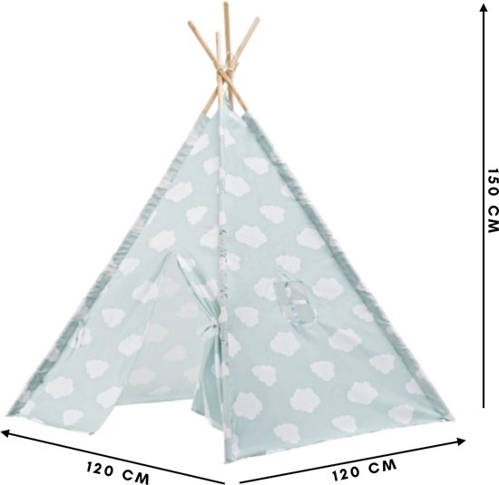 Luxe Tipi Tent WOLKJE mint groen - 120 x 120 x 150 cm - wigwam speeltent - tipi  tent... | bol.com