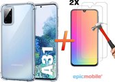 Samsung Galaxy A31 Hoesje Anti Shock Siliconen Hoes Back Cover Transparant + 2X Screenprotector - Tempered Glass - Epicmobile