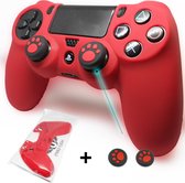 Holy grips Basics PS4 Controller Skin Hoesje Silicone Case - Rood + Thumb Grips cat paw voetje - Zwart - Low-rise