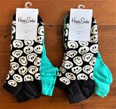Happy socks, 2 x 2 pack (4paar) giftbox, low socks,   Zwart / turquoise, maat 41 - 46
