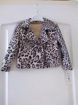 Meisjes bikerjack panterprint zwart bruin 146/152