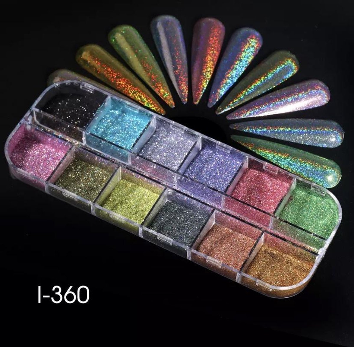 Goedkoopste Holografische Glitter Poeder Set 12 stuks - Diverse kleuren - Nail Art Set