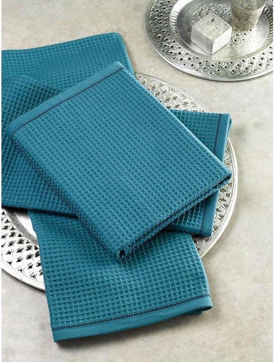 Handdoek Wafelkatoen, 'Petrol Blauw', De Witte Lietaer, 90x50cm