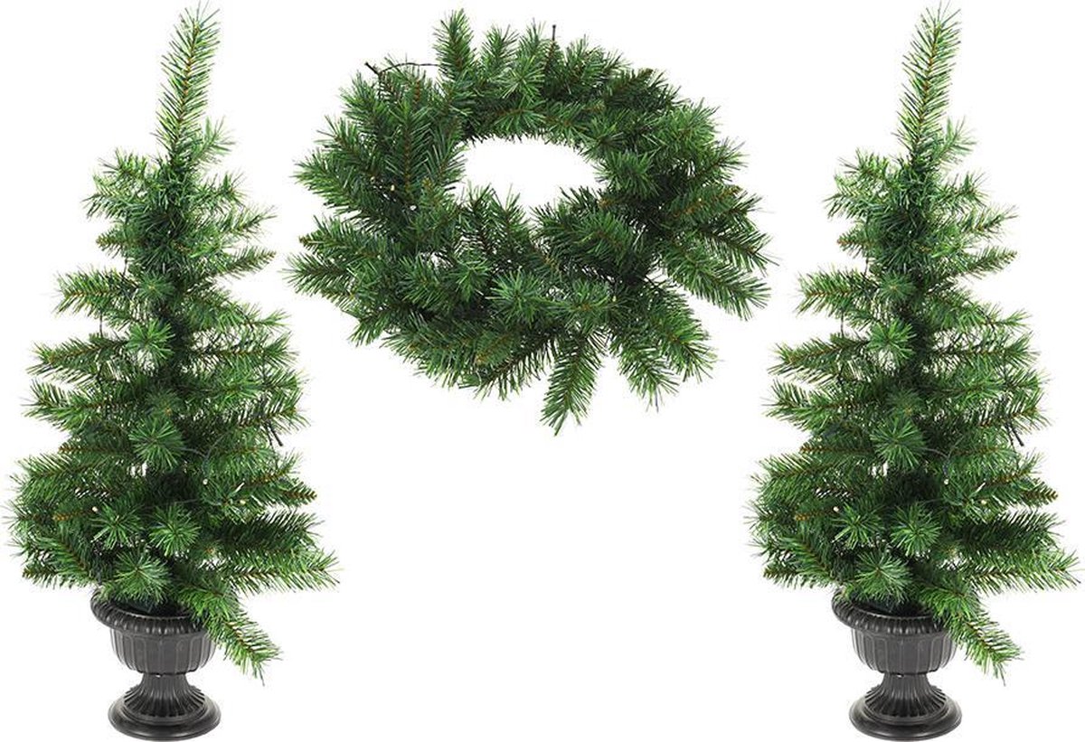 Kerstbomen en kerstkrans met LED - set van 3 stuks – foto 4
