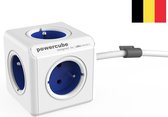 DesignNest PowerCube Extended stekkerdoos - 1.5 meter kabel - Wit/Blauw - 4 stopcontacten - Type E met aardepin (België)