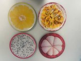 Decoratieve onderborden in zomerse uitvoering - set van 4 stuks (diverse fruitsoorten)