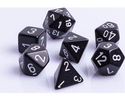 Chessex Opaque Zwart Wit Polydice Dobbelsteen Set 7 stuks.