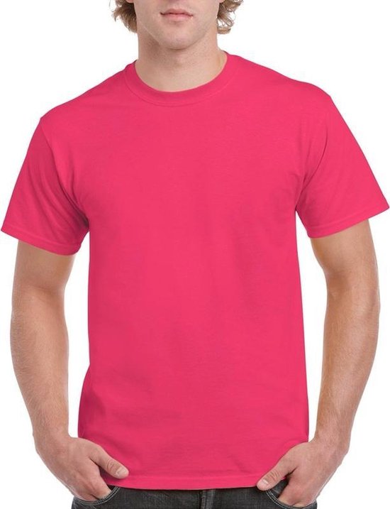 Set van 3x stuks roze katoenen t-shirts voor heren 100% katoen - zware 200 grams kwaliteit - Basic shirts, maat: 2XL (44/56)