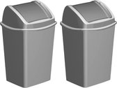 2x Grijze vuilnisbakken/prullenbakken 25 liter 34,8 x 29,9 x 53,5 cm - Kunststof/plastic vuilnisemmer- Afval scheiden - GFT afvalbak