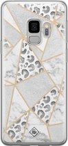 Samsung S9 hoesje siliconen - Stone & leopard print | Samsung Galaxy S9 case | Bruin/beige | TPU backcover transparant
