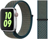 Donkergroen/blauw met oranje nylon horlogebandje Geschikt voor Apple Watch 1, 2, 3, 4, 5, 6, SE & Nike+, 38mm & 40mm "Vrouwenbreedte" Series - Zacht Geweven Nylon - 38 mm en 40 mm