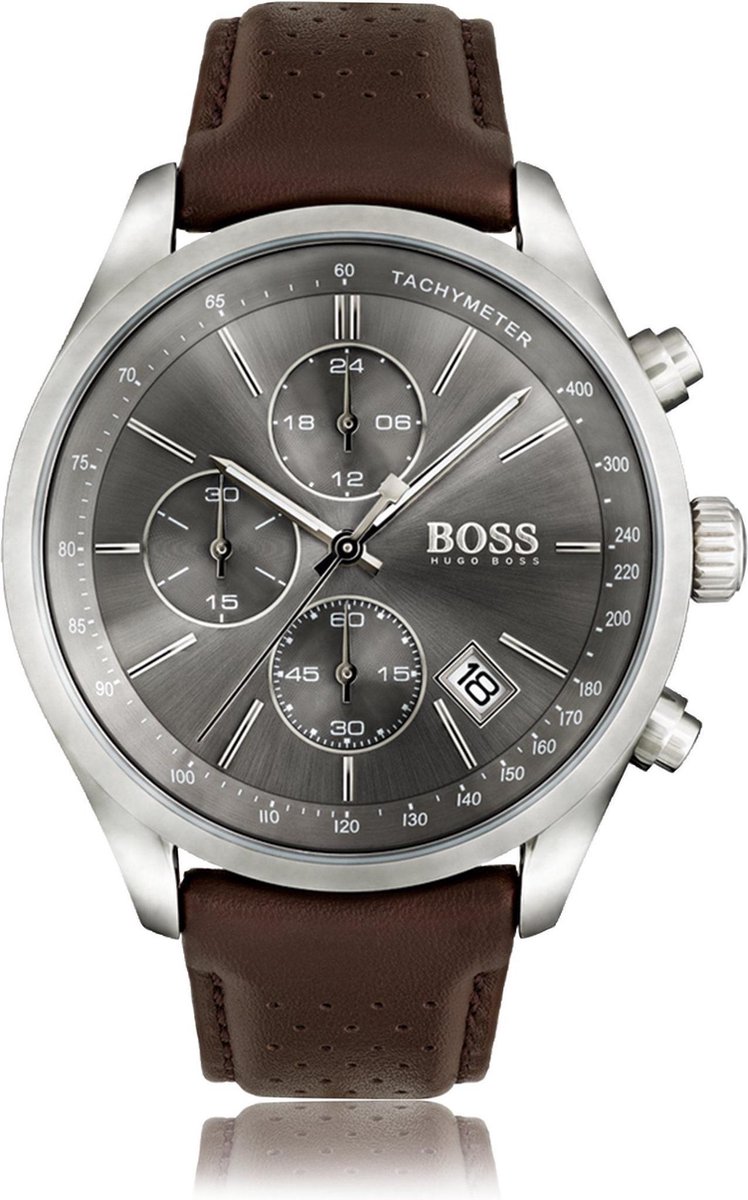 Hugo Boss - HB1513476 - Grand Prix - Horloge - Leer - 44 mm - Bruin