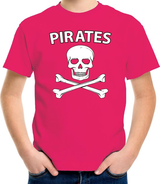 Fout piraten shirt / foute party verkleed shirt roze voor jongens en meisjes - Foute party piraten kostuum kinderen - Verkleedkleding 110/116