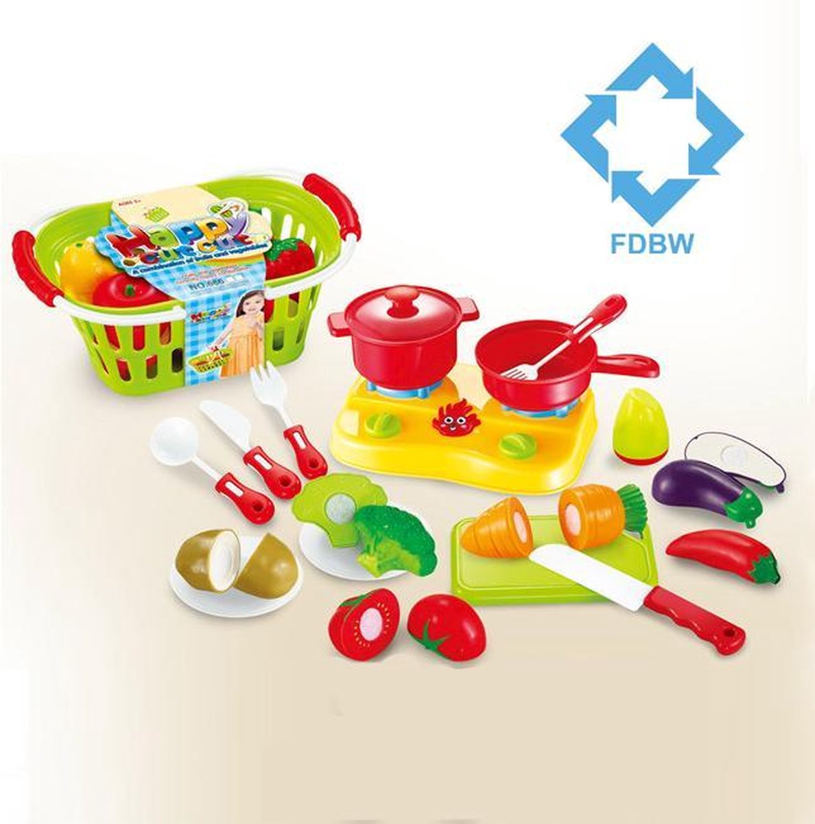 Snijgroente met Mandje voor kinderen | Speelgoed Snij Groente  - Speelgoed Keuken Accessoires - FDBW